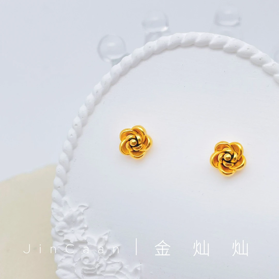 钛钢耳饰 金灿灿JinCaan-玫瑰耳钉-国风百搭时尚