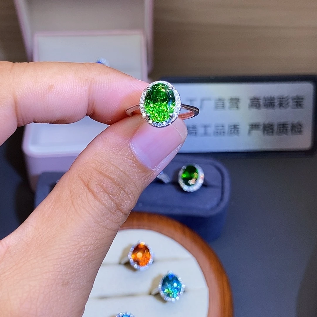 银S925镶嵌戒指碧玺