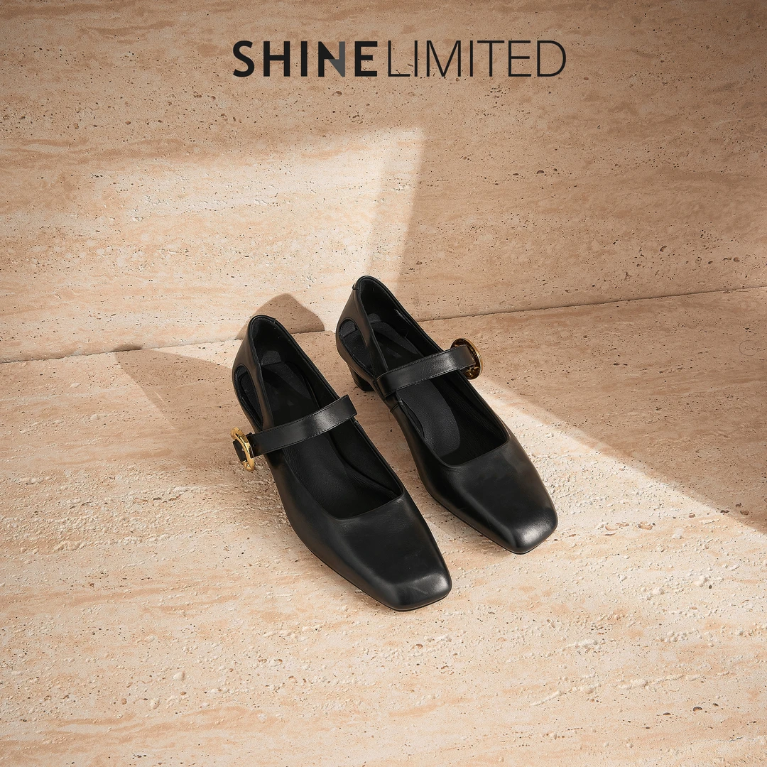 SHINELIMITED广州手工鞋胎牛皮新款方头百搭方跟真皮单鞋女G1140