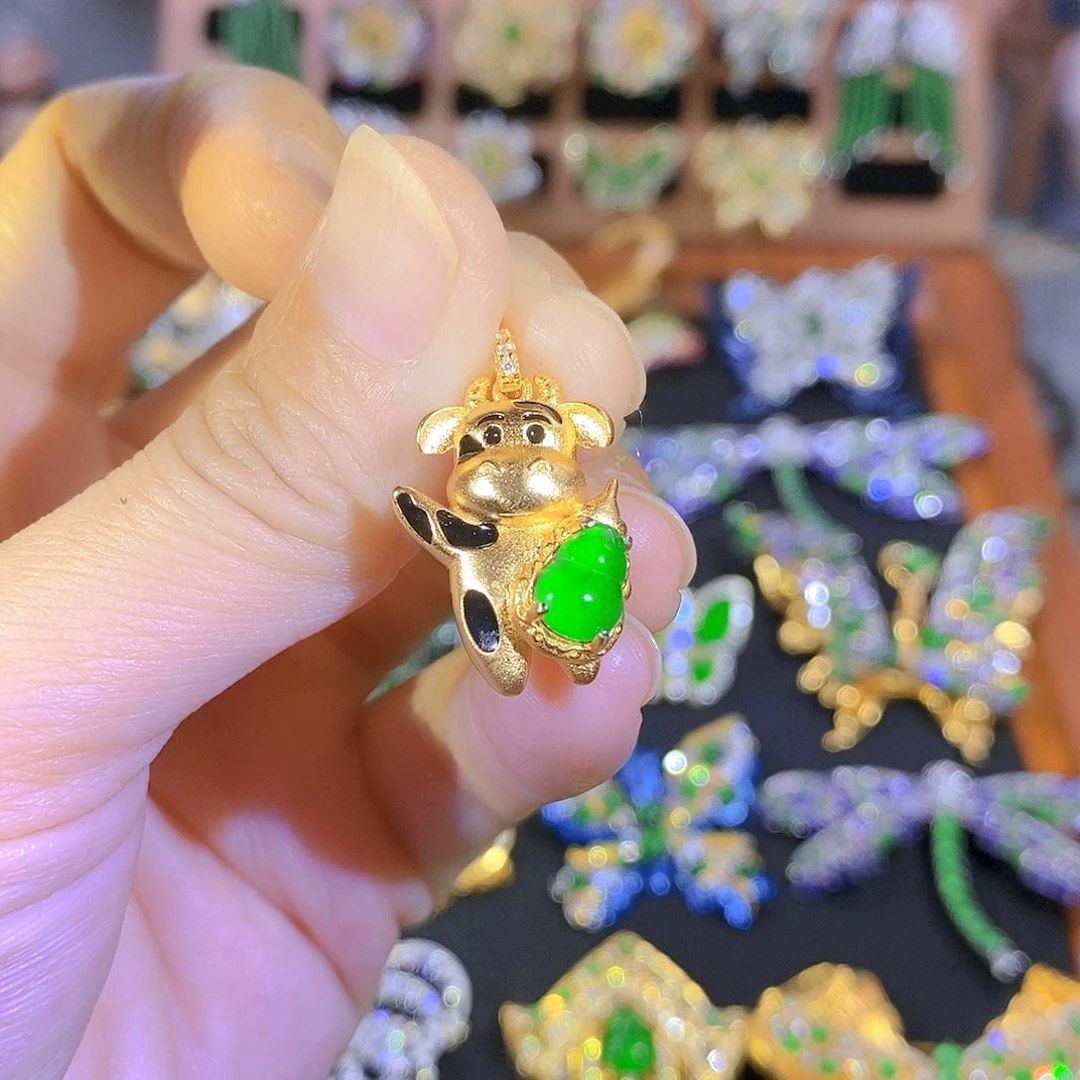 吊坠(不含链)银S925镶嵌翡翠