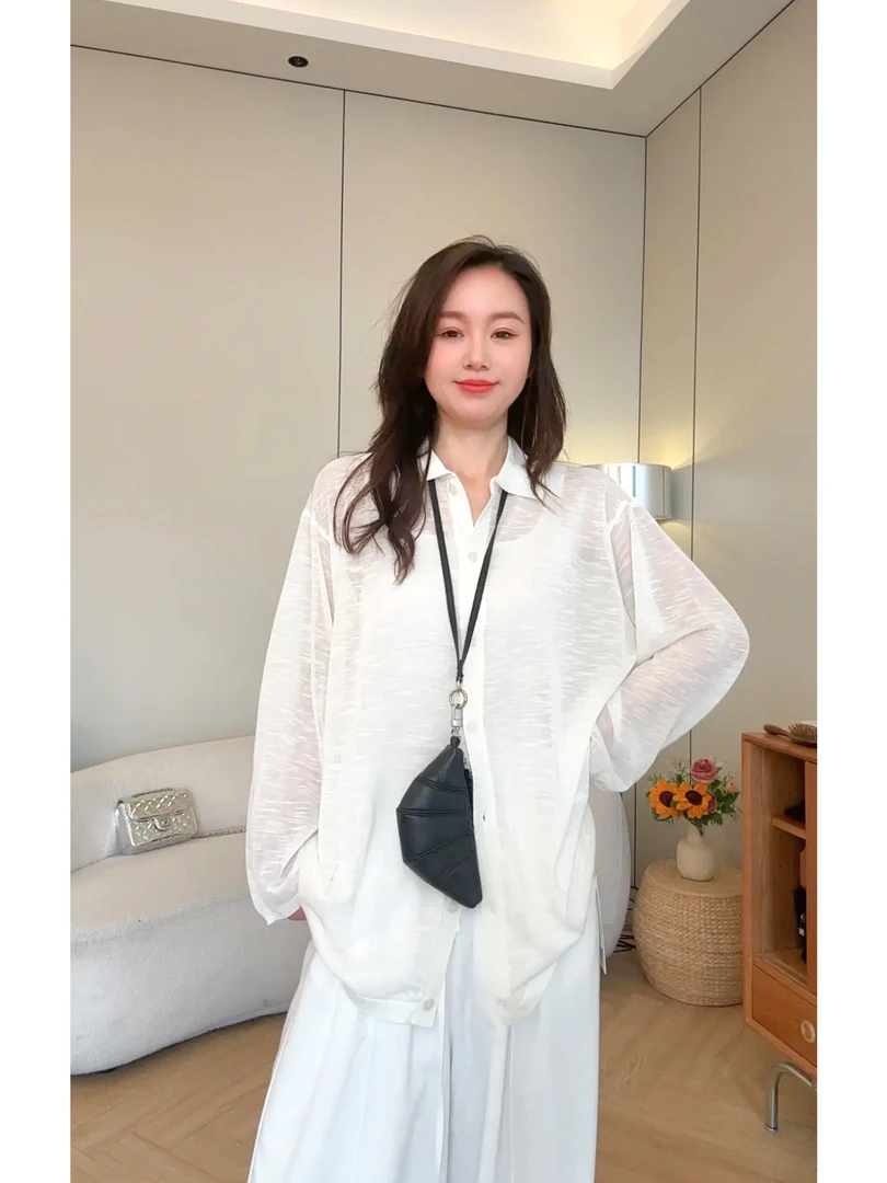 曼姐【白月光】夏季宽松显瘦白色防晒衬衣女休闲松弛感套装ins