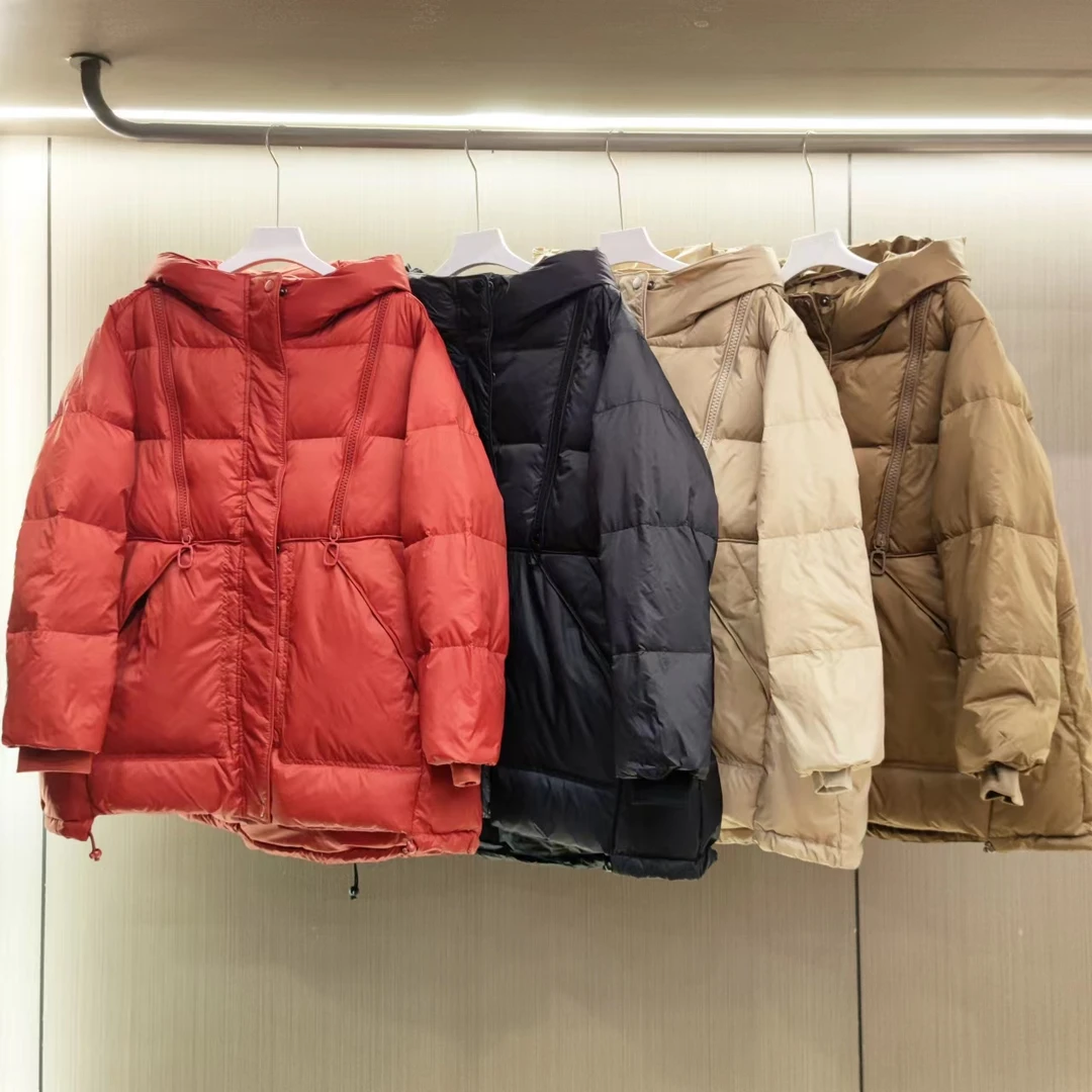 羽绒服女款冬季加厚保暖90白鸭绒宽松中长款面包服连帽外套WH70