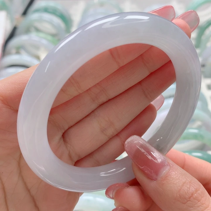 翡翠手镯未镶嵌高货捡漏款冰粉紫底老坑种圆条57