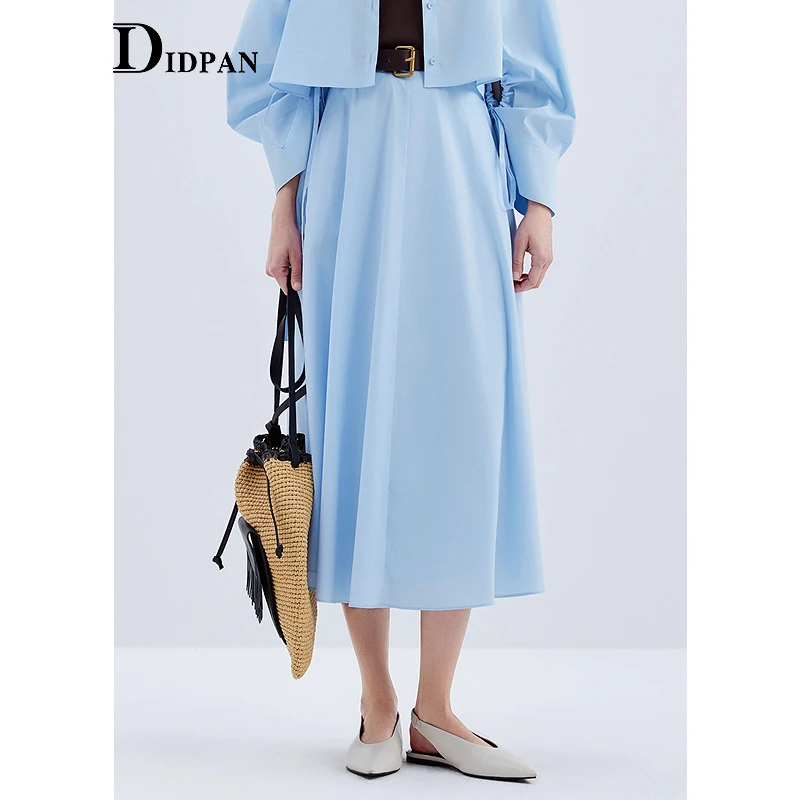 IDPAN显瘦气质长袖蓝色时尚女士夏季收腰长裙2F2Q84011