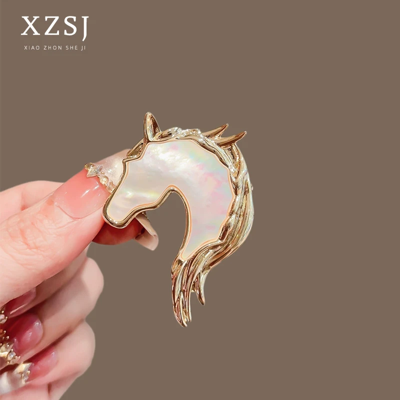 铜贝壳胸针 【马到成功】白色马头别针高档女百搭个性轻奢气质胸花