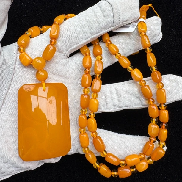 假一赔十，天然琥珀蜜蜡，蜜蜡无事牌套链 号0727