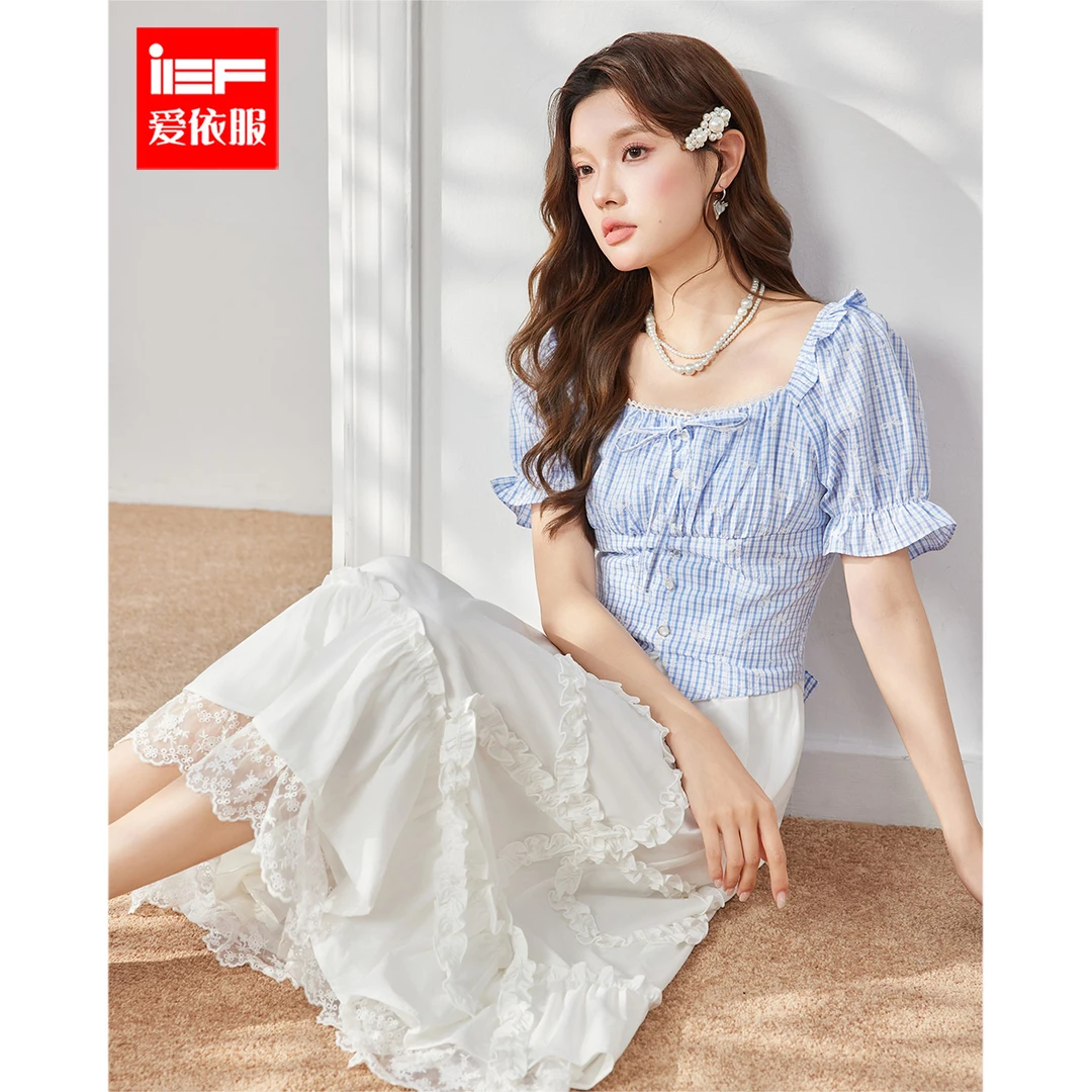 IEF/爱依服2025夏季新款甜美温柔小女人气质通勤修身上衣流光风