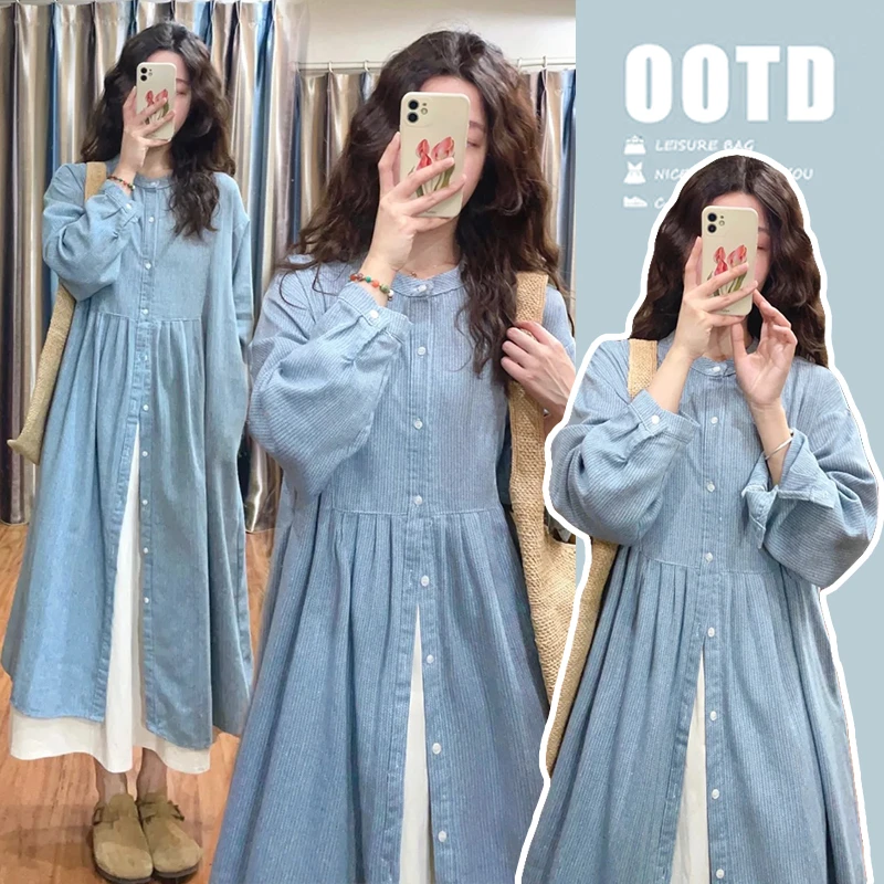 孕妇装春装2025新款韩版中长款连衣裙长袖显瘦衬衫裙子半身裙哺乳