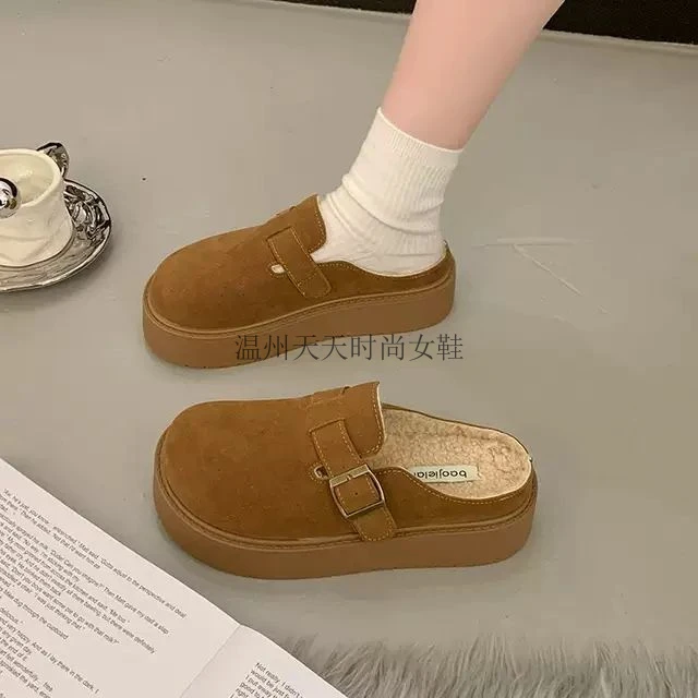 增高一脚蹬懒人包头半拖棉拖鞋厚底勃肯拖鞋女外穿年秋冬新款