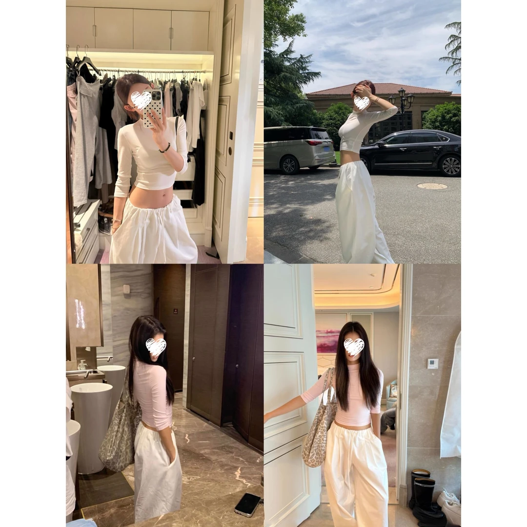 修身中袖T恤女夏季新款短款纯色上衣+抽绳松紧腰休闲裤  60165