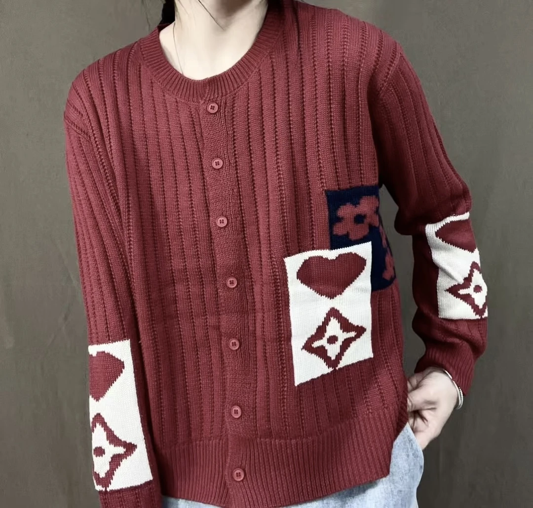 DD-春季新款百搭休闲圆领提花针织开衫