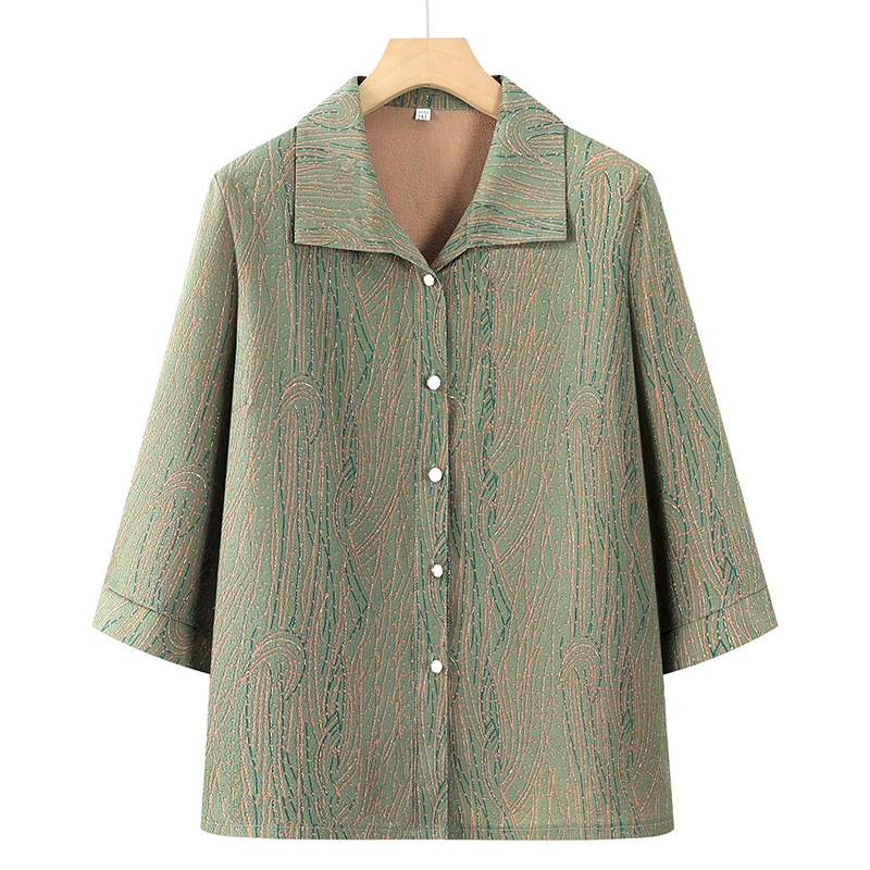 奶奶夏装中袖衬衫中老年女装妈妈翻领洋气套装老太太宽松上衣新款