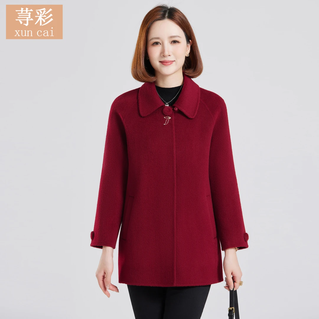 中老年妈妈秋冬气质显瘦新款时尚气质毛呢外套短款双面羊毛大衣