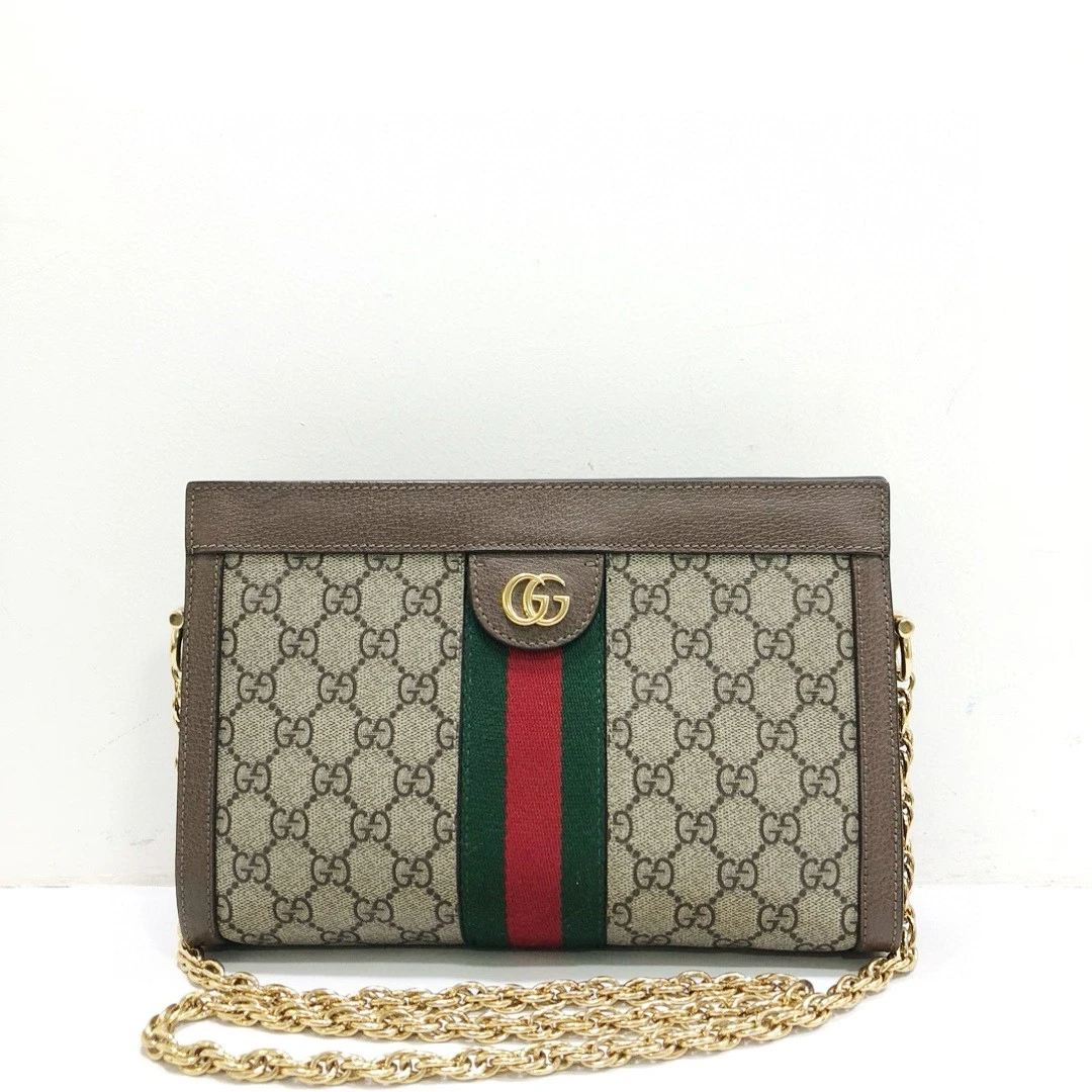 95新 GUCCI/古驰 老花Ophidia系列小号链条包夹子包