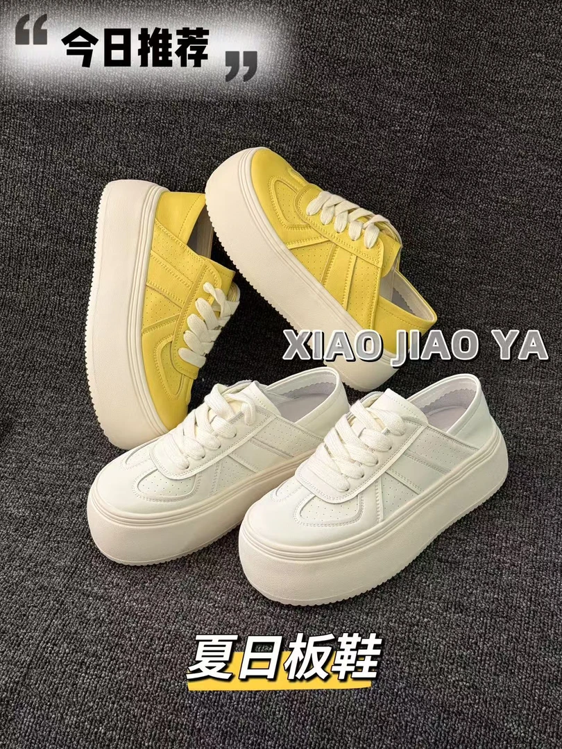 现XIAOJIAOYA【夏日板鞋】韩系皮面简约百搭厚底两穿休闲鞋（跟高5）