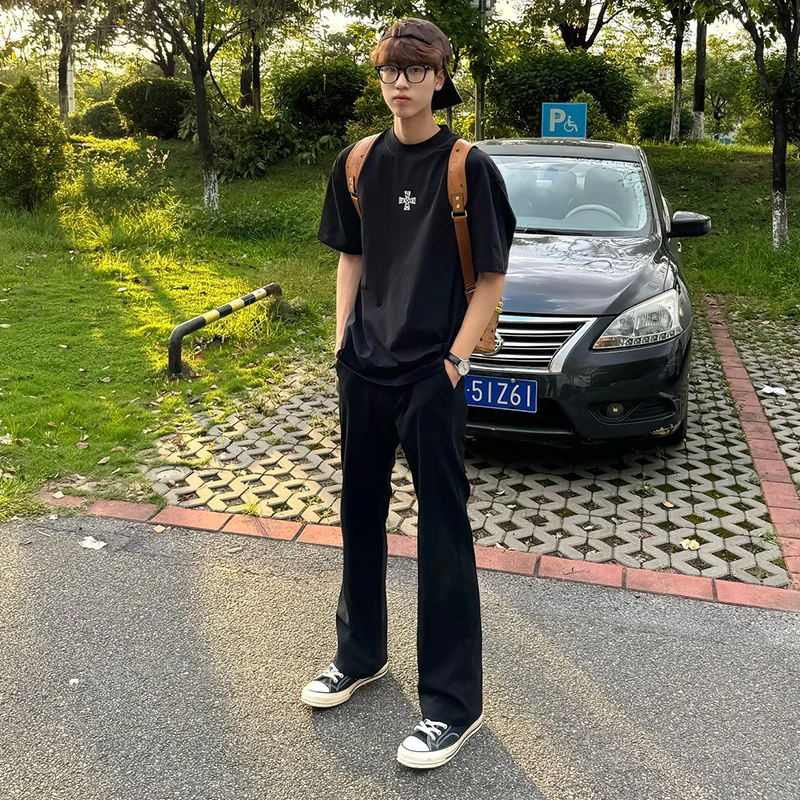 黑色直筒西裤男秋季美式提裆长裤子男款cleanfit微喇休闲西装裤秋