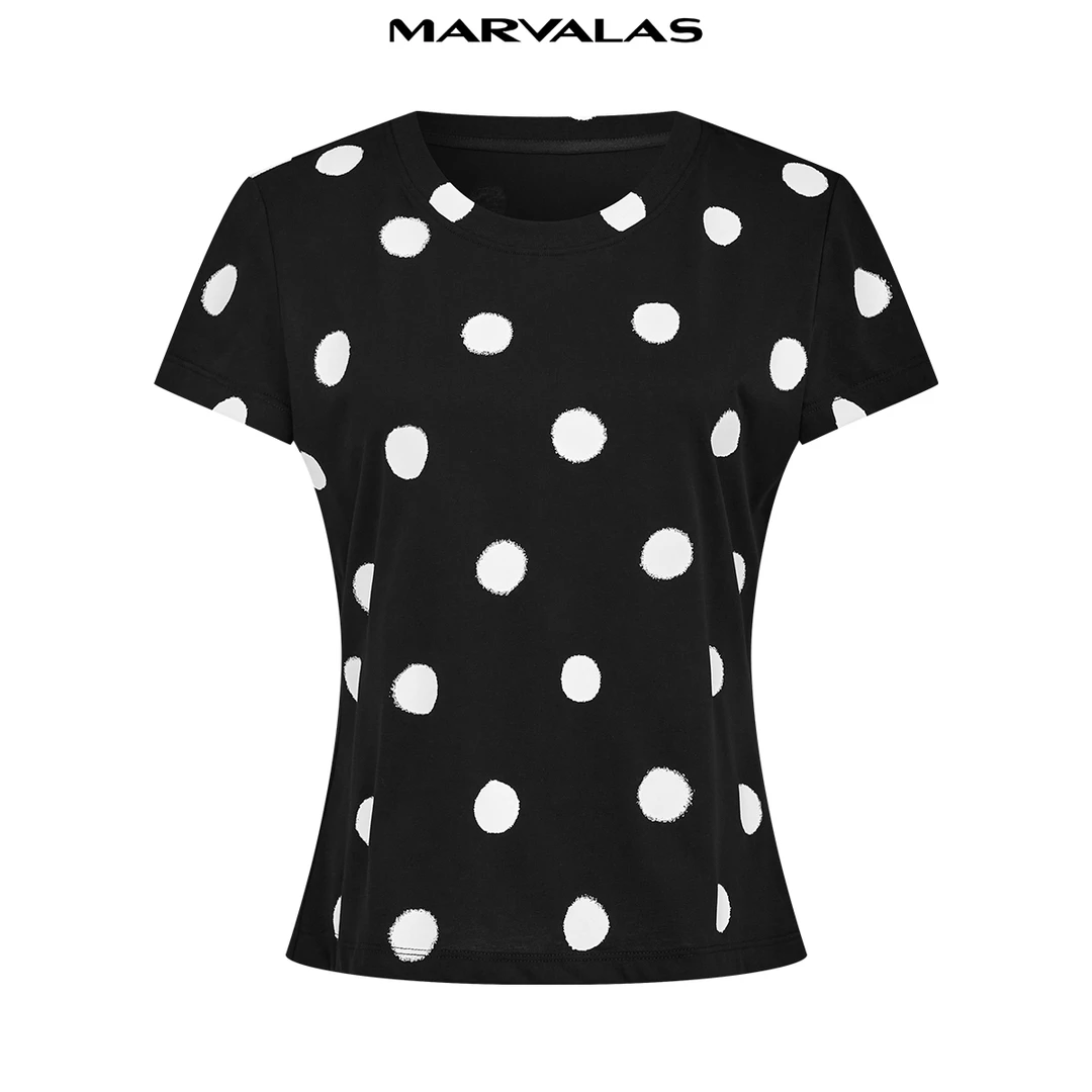 含棉百搭圆领针织衫夏季波点时尚短袖套头衫T恤M313110058