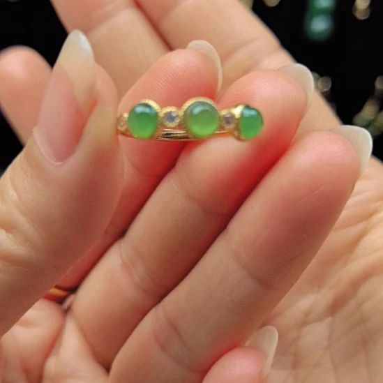 和田玉（碧玉）银S925镶嵌颈饰戒指