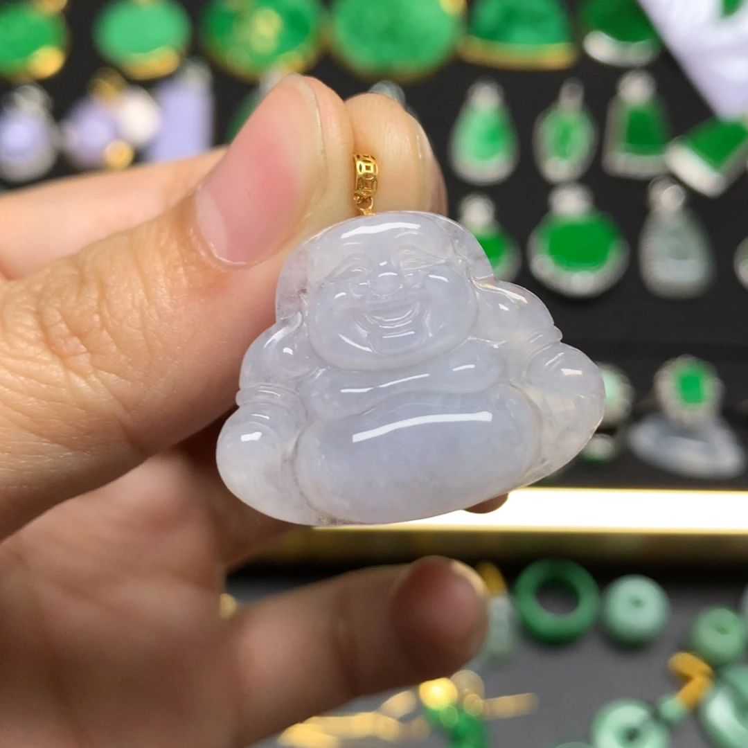 翡翠18K金镶嵌颈饰佛公
