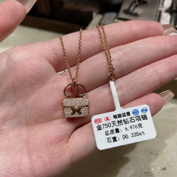 【满钻康康】18K金镶嵌天然钻石项链包包款链条可调节可爱精致奢华