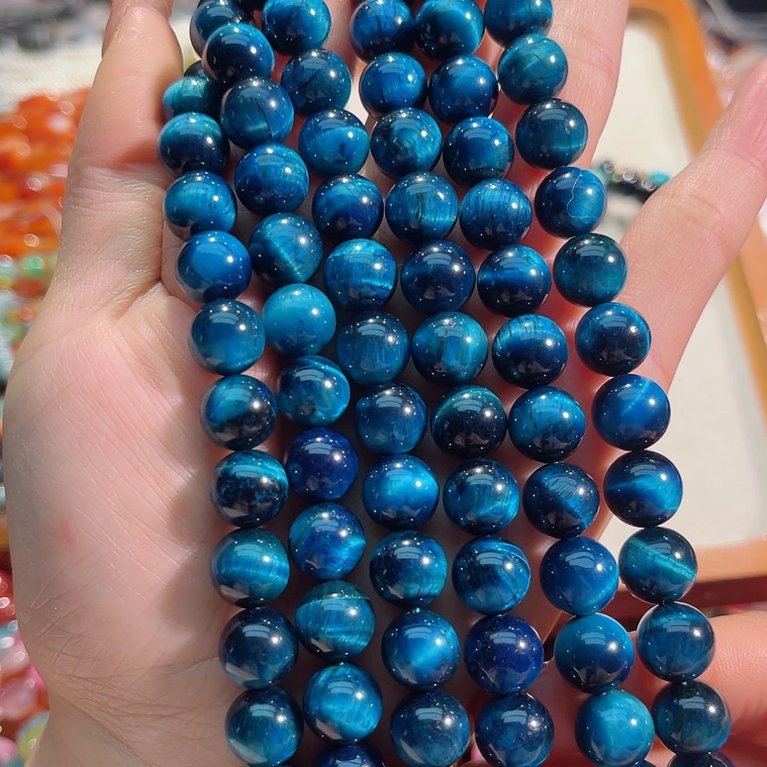 玛瑙/玉髓未镶嵌珠宝半成品10mm蓝虎眼一条