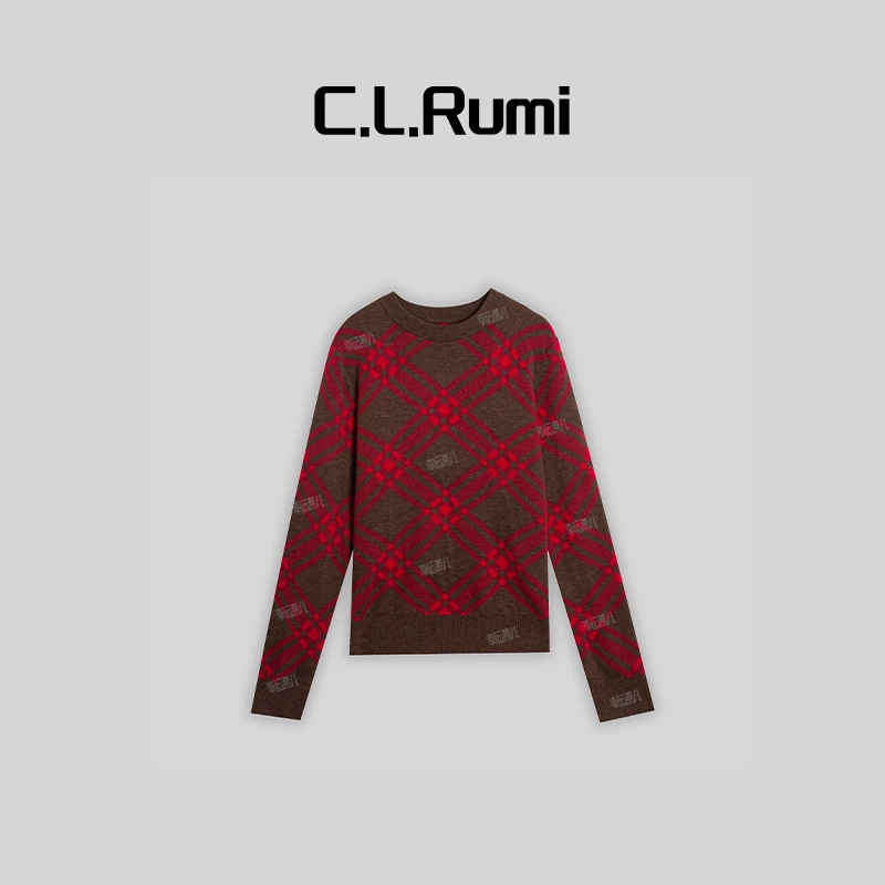 【Rumi女装】“新年礼物”高克重显白菱格撞色保暖针织上衣6478my