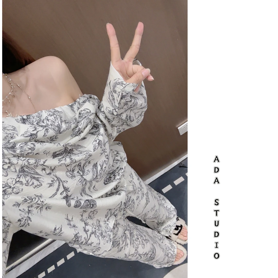 Ada定制【南法漫游】一字肩国风水墨印花套装女度假上衣阔腿裤/短裤