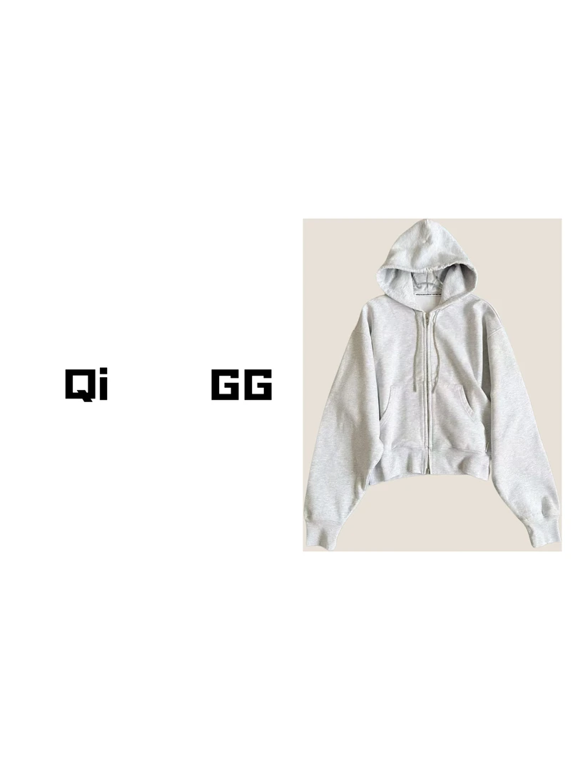 【Qi    GG】水晶抽绳做旧加绒拉链连帽卫衣休闲套装
