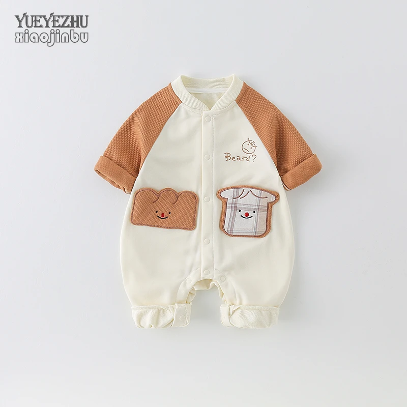 男宝宝衣服秋季长袖薄款婴儿连体衣春秋装卡通插肩袖哈衣爬服外出