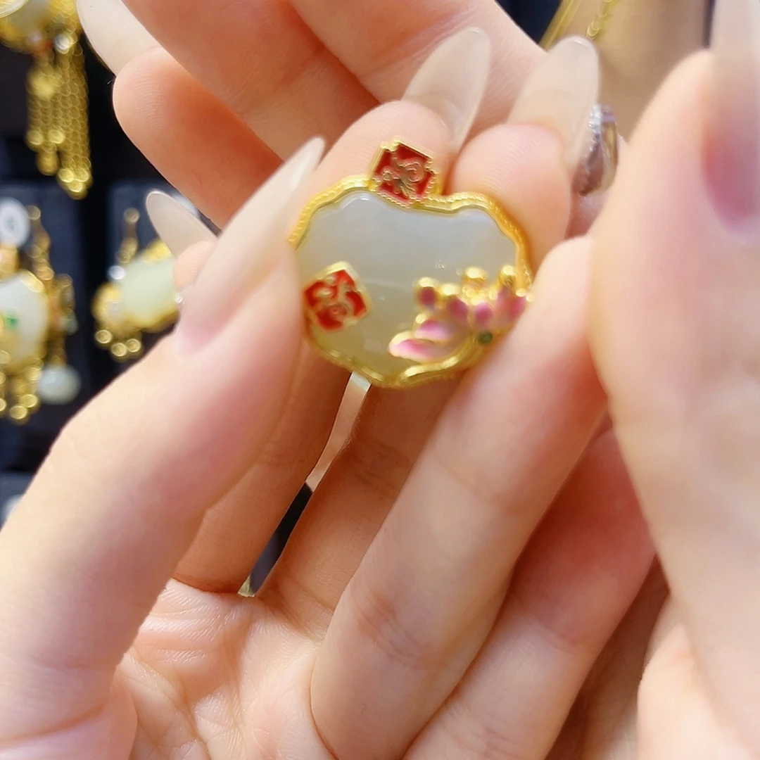 和田玉银S925镀金镶嵌颈饰