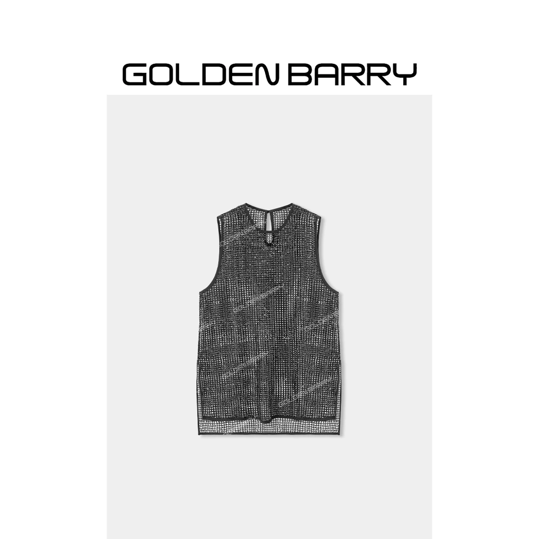 GOLDENBARRY|231019“星坠方格”镂空亮片罩衫