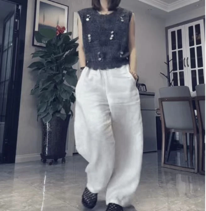 新款无袖洋气上衣高腰百搭宽松显瘦阔腿休闲裤潮流女装