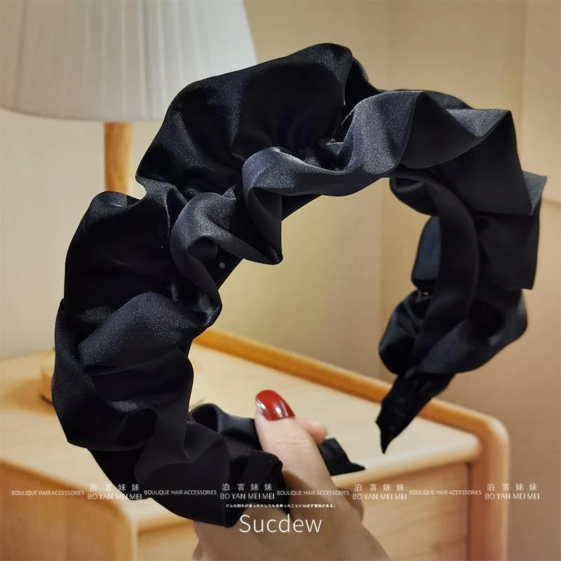 气质黑色褶皱布艺发箍女头饰外出百搭时尚宽边发箍发饰简约发夹子