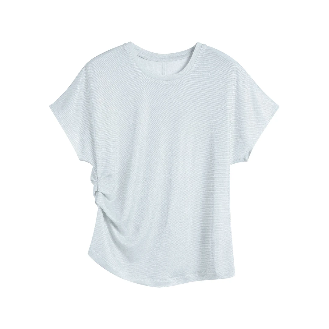 30884【深HS订单】圆领打褶醋酸短袖0697