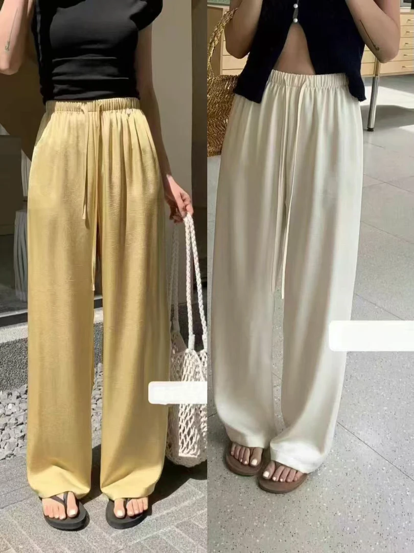 6517-28夏季新款高级个性宽休闲百搭显瘦简约薄款直筒松紧腰