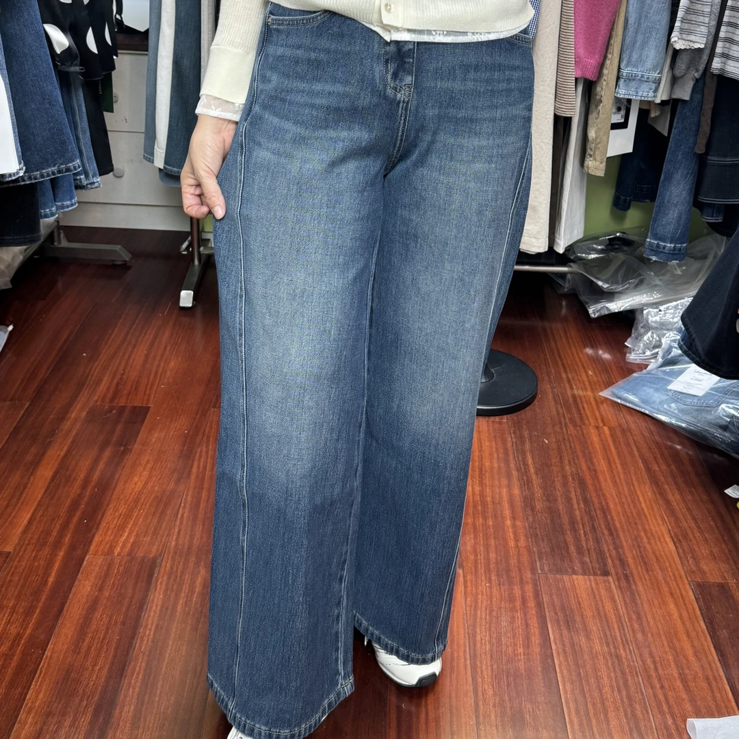 巴73175黑标弹力直筒阔腿深蓝显瘦百搭牛仔裤