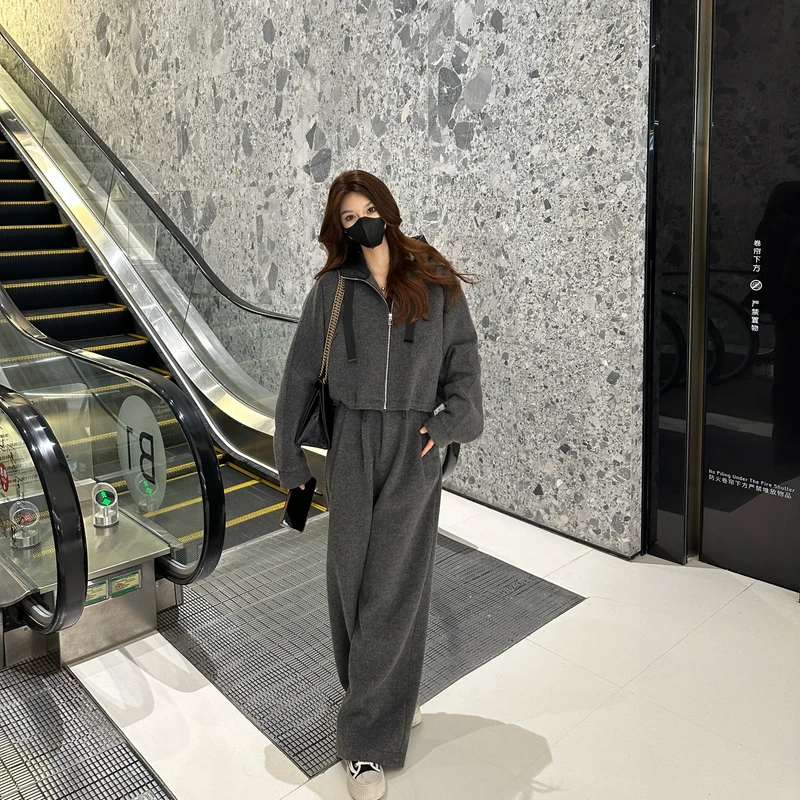 Liixu 显瘦休闲时尚百搭飘带连帽2024新款外套套装L48TZ009