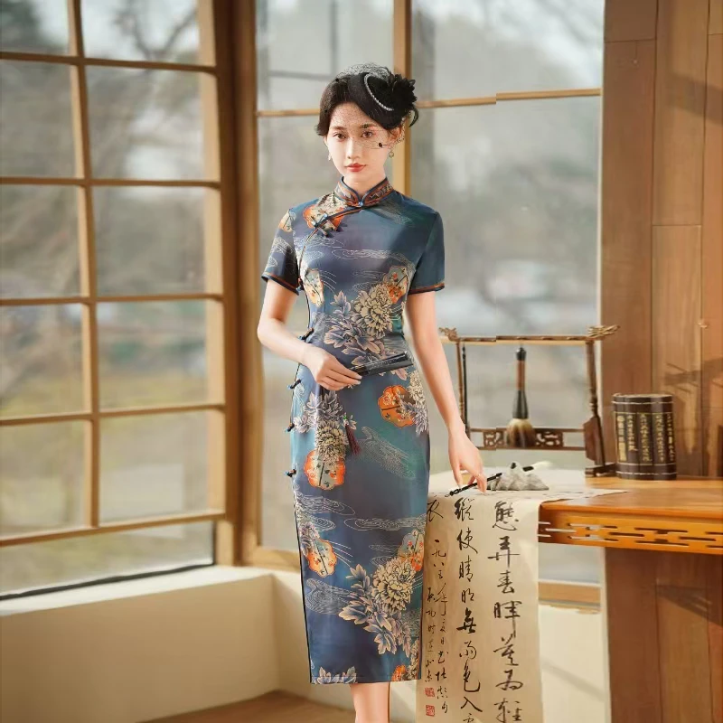 【809】衣长120cm双侧气质复古港风旗袍