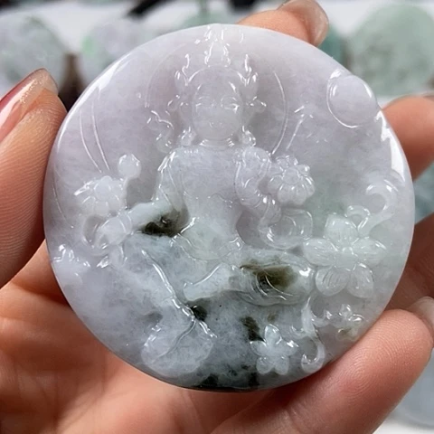 翡翠颈饰未镶嵌山水观音两面工福利