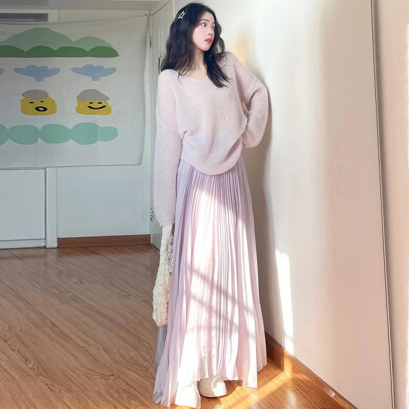 紫色半身裙女春夏季2025新款高腰中长款a字伞裙小个子压褶大摆裙