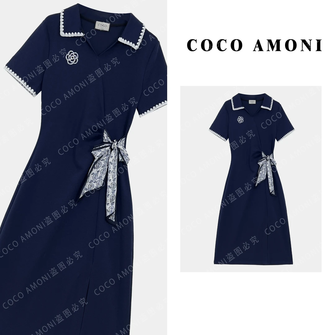 设计师新款重工蝴蝶结女装拼接亮钻捏褶收腰显瘦气质连衣裙ZC771