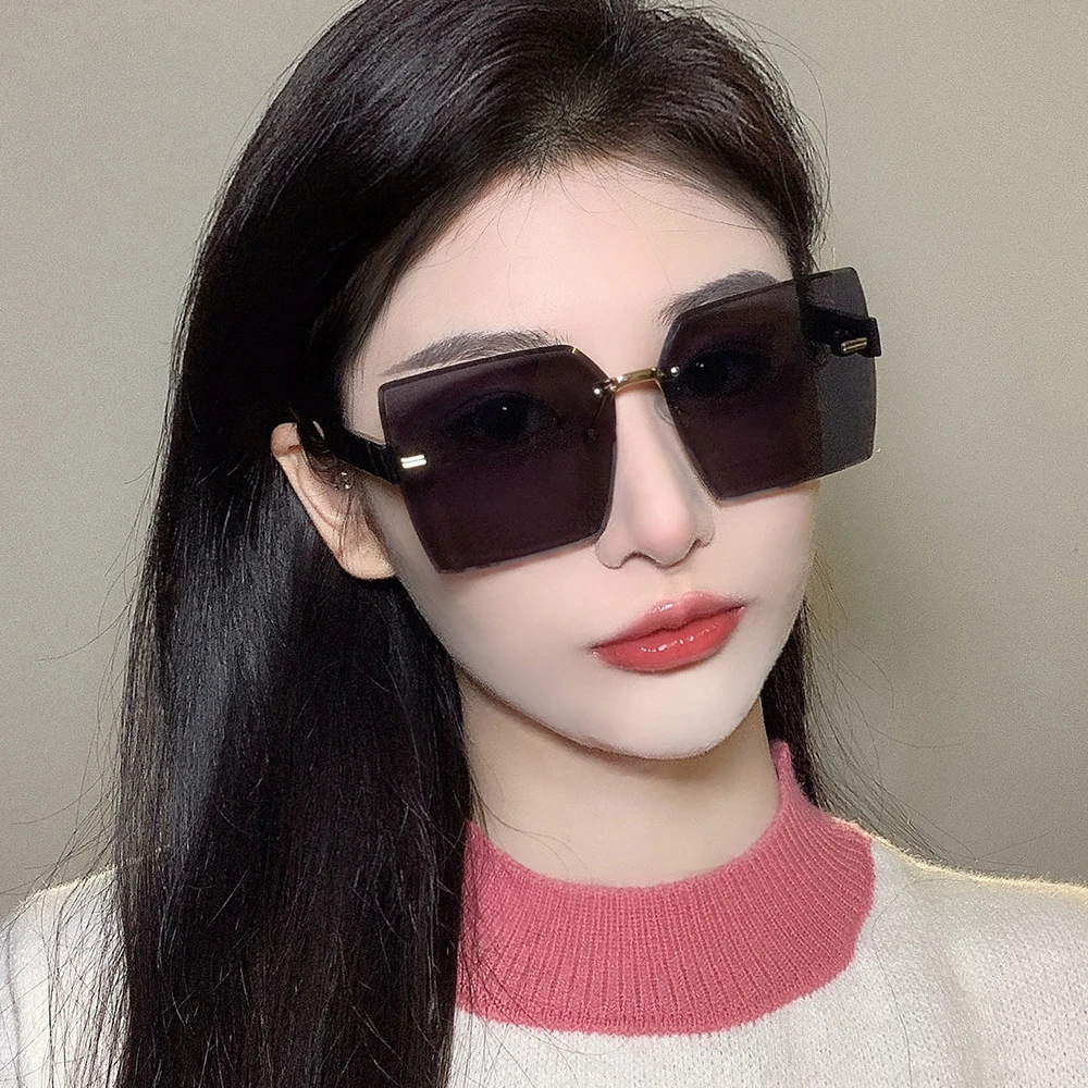 新款无框切边网红太阳镜女 太阳眼镜渐变色防紫外线墨镜