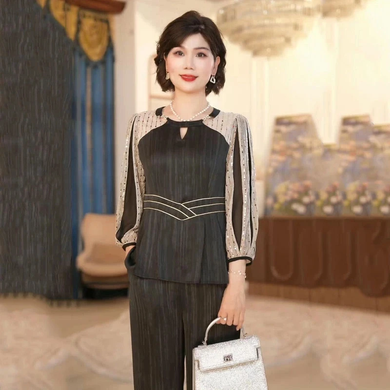 妈妈春装时尚套装女2025新款洋气中老年女秋装休闲两件套衣服