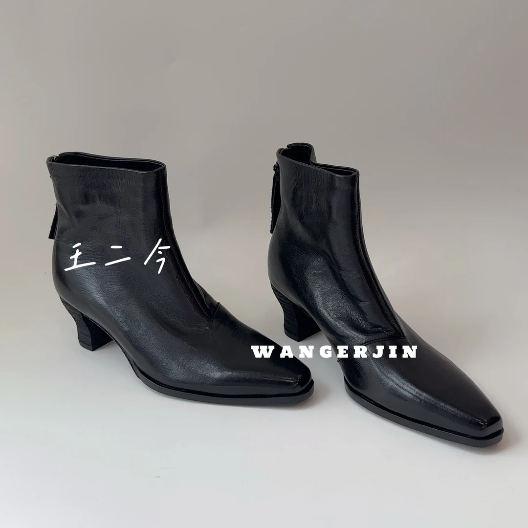 【王二今】牛皮/5CM/日常通勤重工水洗植鞣时装气质女人切尔西短靴