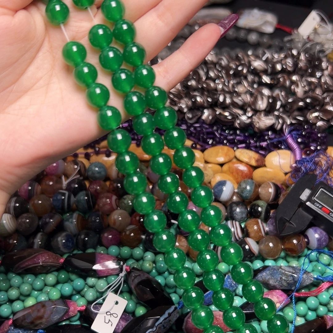 玛瑙/玉髓足银镶嵌珠宝半成品Z500绿玛瑙圆珠10mm