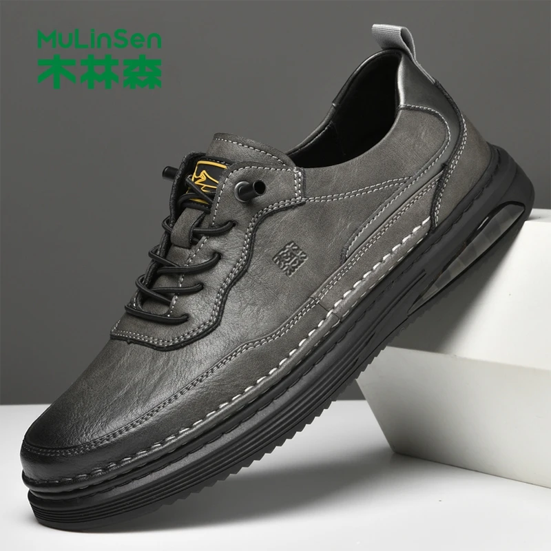 木林森男鞋秋季气垫英伦百搭一脚蹬休闲板鞋男软底上班工作皮鞋Y