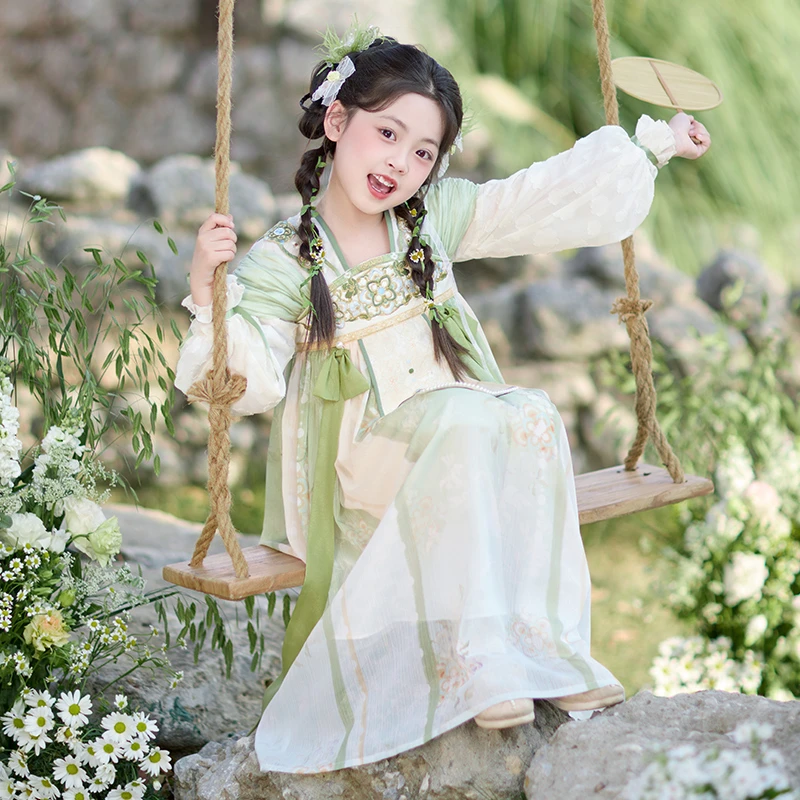 旗铂-花莳景 设计师新款亲子装表演服春秋女童汉服女刺绣原创国风