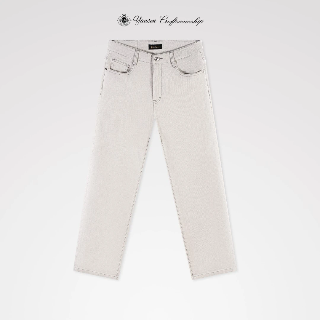 【黑标系列】工艺简约休闲米灰色口袋刺绣直筒牛仔裤 YS041
