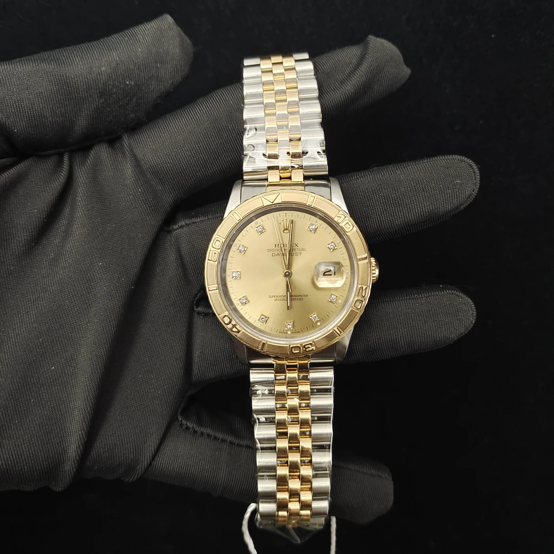 99新 Rolex/劳力士 日志/A1298/金盘小包钻刻特殊圈/36表径
