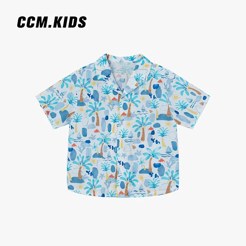 【度假风】男童纯棉短袖的夏天宽松儿童松休闲衬衫印花Y570362